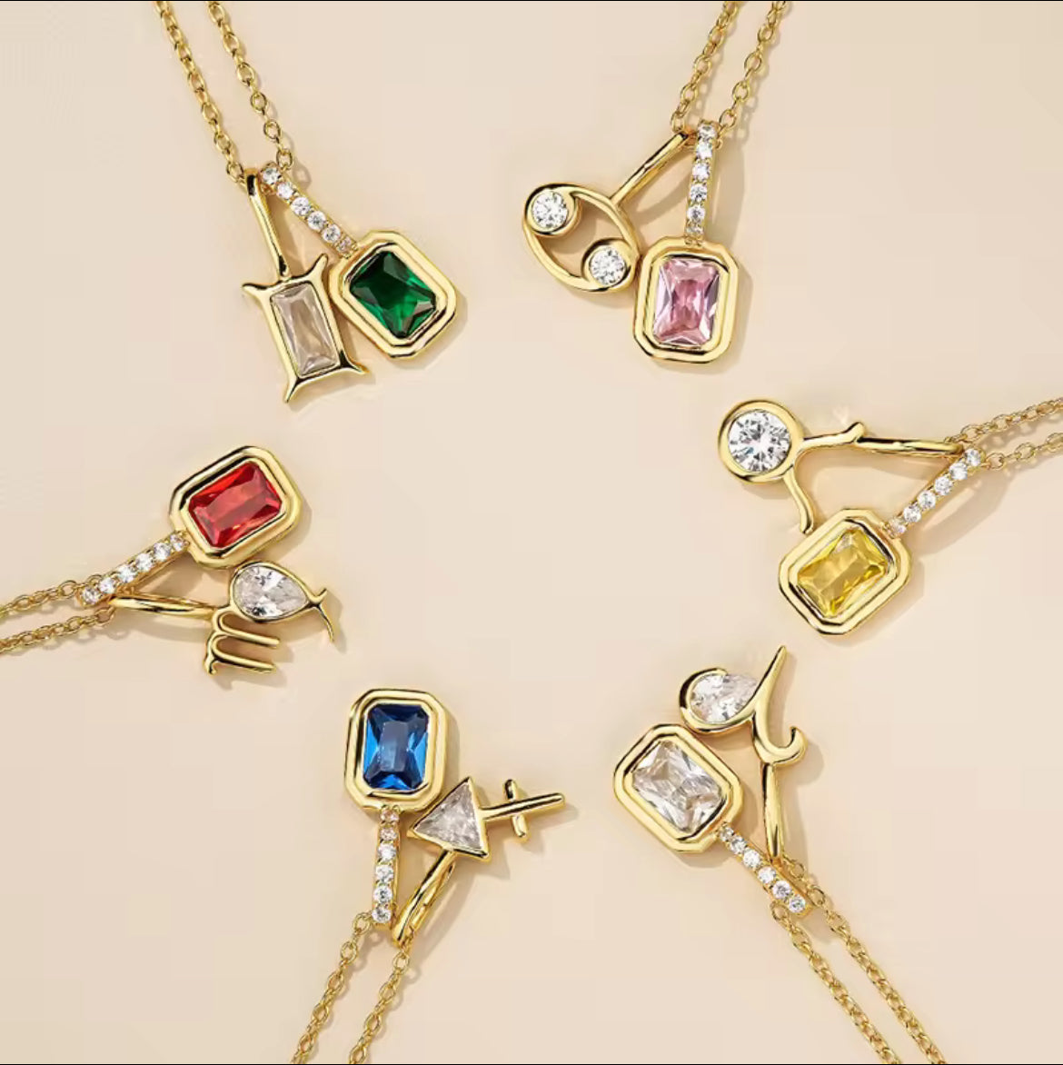 14K Gold Zodiac Birthstone Pendant with Natural Diamonds and Gemstones