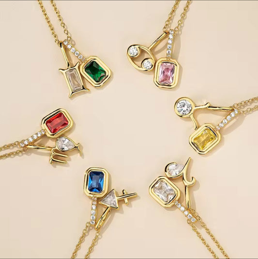 14K Gold Zodiac Birthstone Pendant with Natural Diamonds and Gemstones